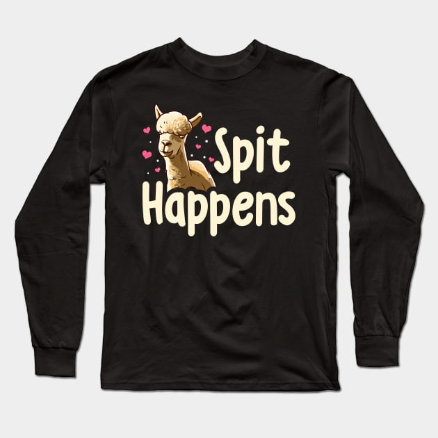 Spit Happens Funny Llama Lover Long Sleeve T-Shirt by SoCoolDesigns